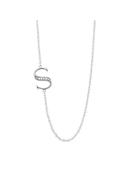 Sterling Silver 16" + 2" Extension Sideways Initial "S" CZ Necklace