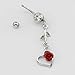 316L Surgical Steel 14G Clear Crystal Lovely Red Rose with Leaf Heart Dangle Navel Ring Belly Bar Button + Belly Retainer