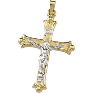 14K Two Tone Gold Crucifix Pendant