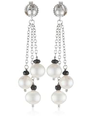 Honora "Black & White" White Freshwater Cultured Pearl and Onyx Triple Dangle Earrings