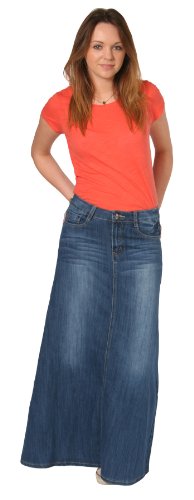 Womens full length denim skirt ladies maxi long skirt (68)