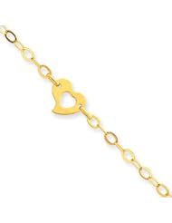 14k Gold Polished Heart Anklet, 10 inch