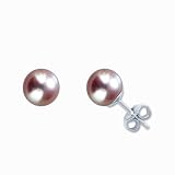Natural Lavender 5.5-6mm Round Cultured Pearl Studs Earrings (Available: Sterling Silver or 14K White Gold)