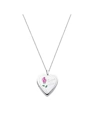 Sterling Silver Pink Enamel Engraved Heart "Quince Anos" Locket Pendant (0.8" or 20mm Height) with 1.0mm Rolo Cable Chain - 18" Inches