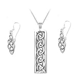 Sterling Silver Celtic Necklace Pendant Earring Set with 18 inch Silver Chain