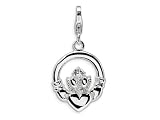 Amore LaVita(tm) Sterling Silver CZ Claddagh w/Lobster Clasp Charm for Charm Bracelet