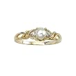 10K Yellow/White Gold 0.02 ct. Diamond and 6 x 4 MM Pearl Ring