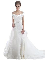 Floor Length Lace Off the Shoulder Natural   Waistline Mermaid Tulle  Dress