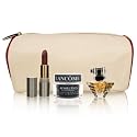 Lancome Travel Set (Cream Oblong Bag with Red Lining) 4 Piece Set