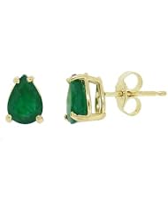 1.20Ct Pear Shaped Genuine Emerald Stud Earrings in 14Kt Yellow Gold(AB Quality)