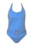 VM by Manhattan Beachwear Turquoise Meridian Halter Tank-suit w/Belt L