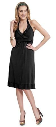 Flirty Halter Maternity And Nursing Top Dress - Black