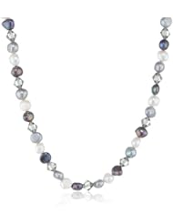 Multi-Color Baroque Freshwater Cultured Pearl and Swarovski Element Bicone Bead Sterling Silver Lobster Claw Clasp Necklace, 16"+2" Extender
