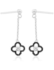 0.16 Cts Black & White Diamond Earrings in 14K White Gold