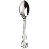 WNA 620155 Heavyweight Plastic Spoon, 6.25", Reflections Design, Silver  (15 Packs of 40)