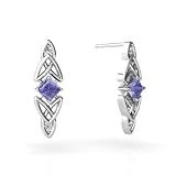 14K White Gold Genuine Square Tanzanite Celtic Knot Earrings