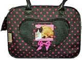 Designer Pet Carrier Black and Pink Dots with Heart Shaped Window