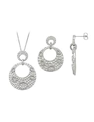 Sterling Silver Rhodium Plated with Cubic Zirconia Earrings and Pendant Sets
