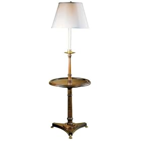 Andre Ivory Shade Walnut Candlestand Tray Floor Lamp