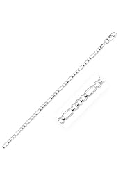 2.6mm 14K White Gold Solid Figaro Bracelet