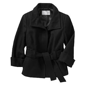 Old Navy Ladies Black Belted Wool-Blend Coats