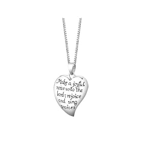 Sterling Silver "Make A Joyful Noise Unto The Lord Rejoice And Sing Praises" Heart Pendant, 18"