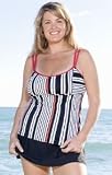 Tri Stripe Plus Size Double Strap Tankini Top - Women's Swimwear Plus Size Swimsuits