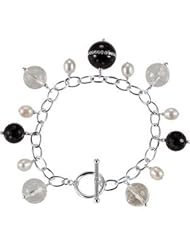 Onyx, Crystal & Freshwater Pearl Bracelet Sterling Silver Bracelet 69977
