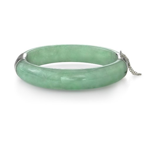 Green Jade and Sterling Silver Bangle