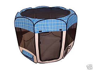 Large Blue Grid Pet Tent Exercise Pen Playpen