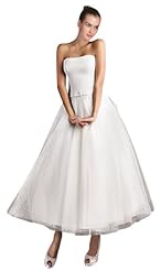 A-line Strapless Sheath Tea Length Tulle Lace-Up  Dress