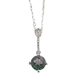 10k White Round Mystic Topaz and Diamond Pendant