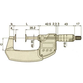 Mitutoyo 323-251 LCD Disk Micrometer Ratchet Stop SPC Output 0001mm Resolution 25-50mm Range 355g Mass