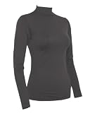 Ladies Charcoal Seamless Long Sleeve Turtleneck Top