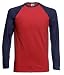 Garten & Freizeit : Fruit of the Loom Baseball Langarm ( Longsleeve ) T-Shirt in Brickred - Navy, Grösse L