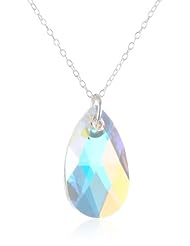 Sterling Silver Genuine Swarovski Crystal Elements Teardrop Pendant Necklace, 18"