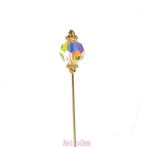 RetroGem 12mm Faceted Aurore Boreale Swarovski Element Crystal Hat Pin
