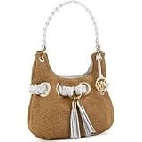 31OZ0lzwh0L._SL160_ - Michael Kors Braided Grommet Straw Small Shoulder Tote Hobo trimmed with White Patent Leather - hobo-clutch-purse