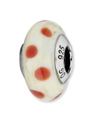 Sterling Silver Cream with Red Dots Italian Murano Glass Charm