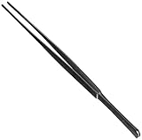 uxcell　ストレートピンセット　フラットエッジ　長さ25cm　ステンレス鋼　研究室　5個