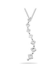 Womens 10k White Gold Princess Diamond Journey Wave Pendant Necklace