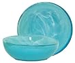 Colorful Recycled Art Glass Small Aqua Blue Snack Bowl 7 1/2"D, 2 1/2"H - Set / 2