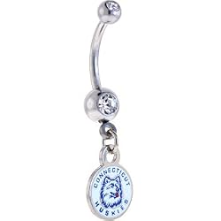 Ncaa Uconn Huskies Double Crystalline Gem Belly Ring - University Of Connecticut