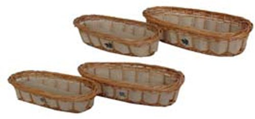 Set 2 pezzi cesta ovale portapane in vimini con interno in stoffa; dimensioni 30X13X7 CM/35X16X7,5 CM