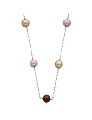 Multi Color Cultured Pearl and Chain Link Necklace