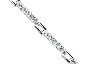 Classic Split Style Round Cut White CZ Gemstone Bracelet in Sterling Silver