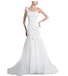 Organza Mermaid Pleated Lace One Shoulder  Dress