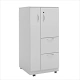 IMAGE OF Mobile Cupboard Left Wardrobe Tower with Two File Drawers Finish: Innertone Light, Pull Type: Square Front, Recessed Pull, Caster Color: Black