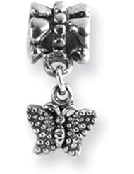 Antiqued Butterfly Dangle Charm in Silver for 3mm Charm Bracelets