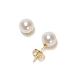 14k Yellow Gold 6.5x7mm AAA Akoya Cultured Pearl Earrings